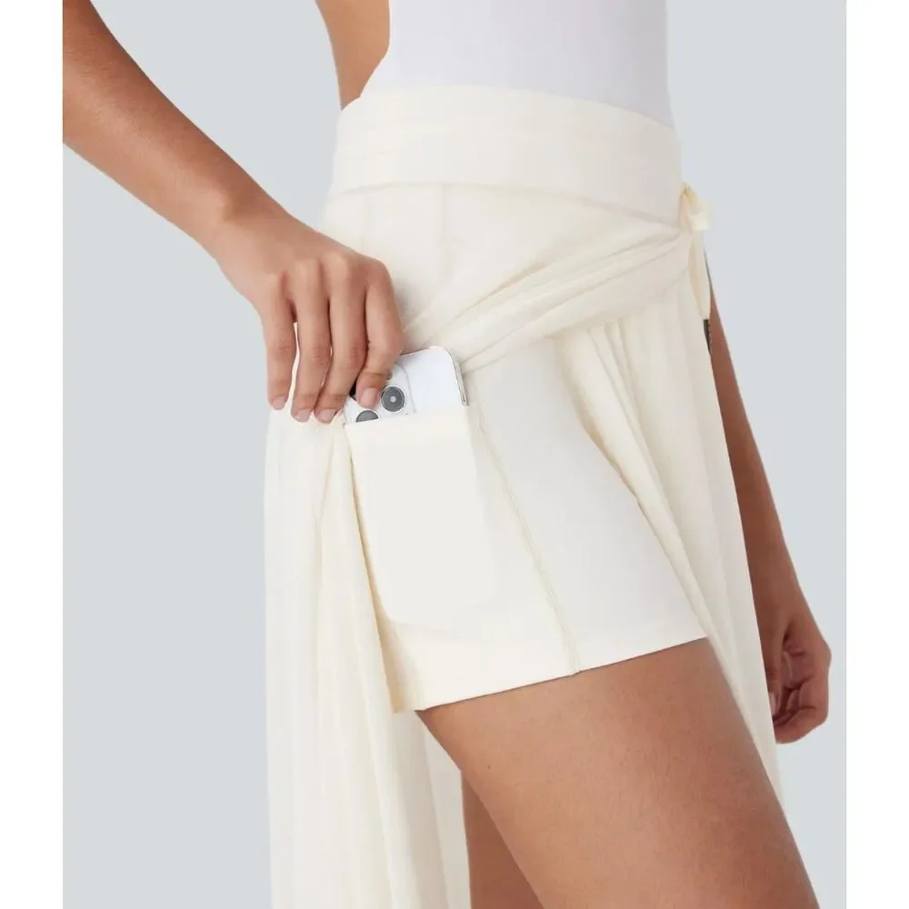 Halara Drawstring Mesh 2-in-1 Side Pocket Flowy Midi Skirt, NWT! Size Large